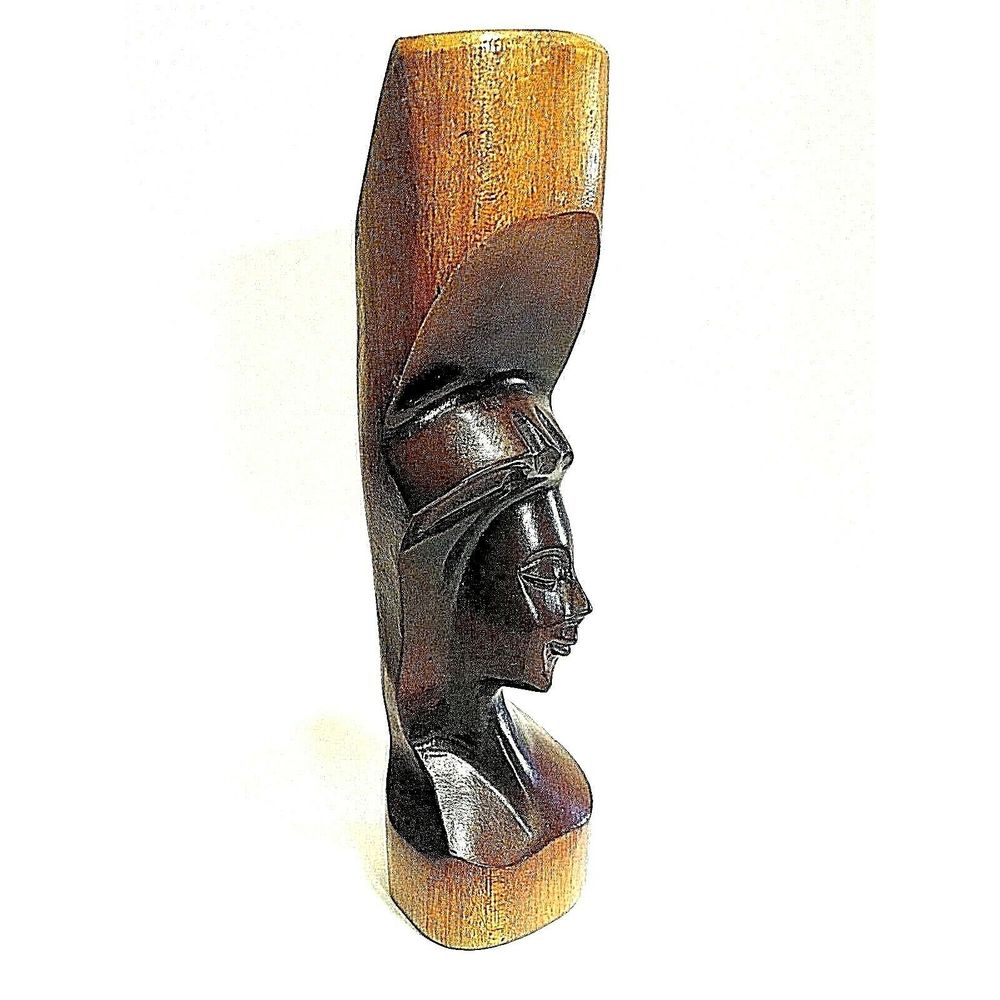 Modern Mid Century Woman Men Bust Wood Statue